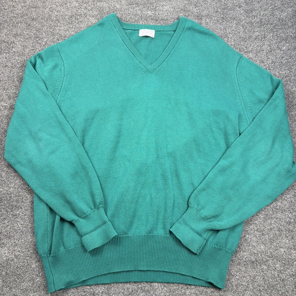 Vintage Brooks Brothers Green Sea Island Cotton V Neck Knit Sweater 48 USA Made